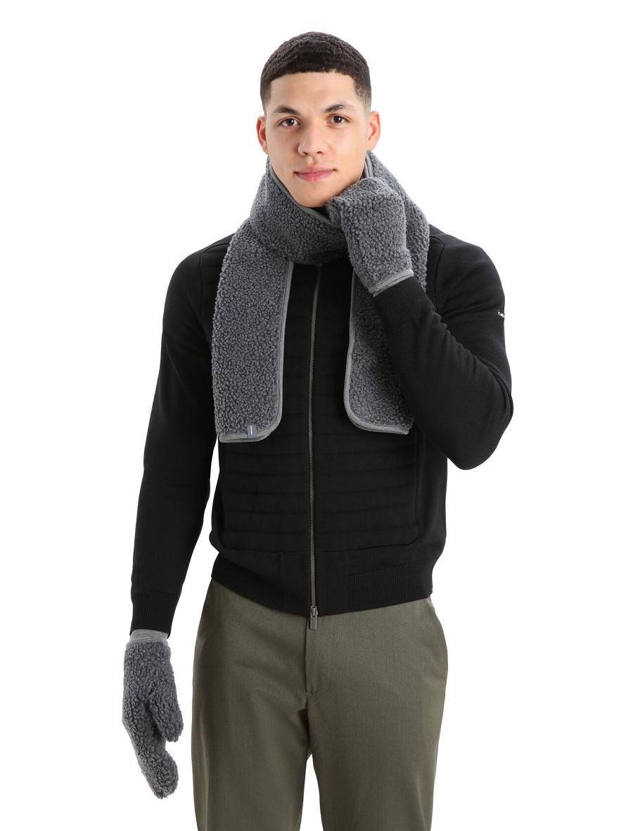 Women's Icebreaker Unisex RealFleece™ Merino High Pile Scarves Gritstone Heather | CA 1496WNBY